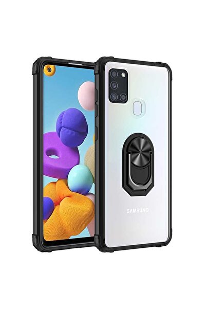 ZM STORE Samsung Galaxy A21s Kılıf Kenarları Tam Koruma Şeffaf Yüzük Standlı ...