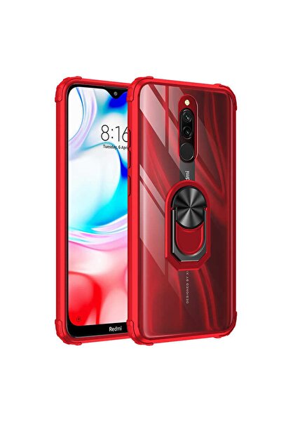 ZM STORE Xiaomi Redmi 8a Kılıf Kenarları Tam Koruma Şeffaf Yüzük Standlı Mola Kapak