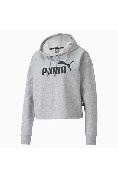 Puma 58687004 Ess Cropped Logo Hoodie Tr Gray Women's Hooded Collar Regular Fit Sweatshirt