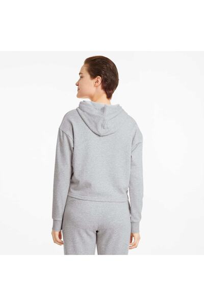 Puma 58687004 ESS Cropped Logo Hoodie TR Γκρι γυναικείο φούτερ με κουκούλα με κανονική εφαρμογή