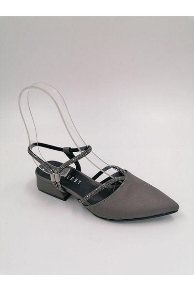 SOLMAZ Platinum Satin Stone Evening Dress Shoes