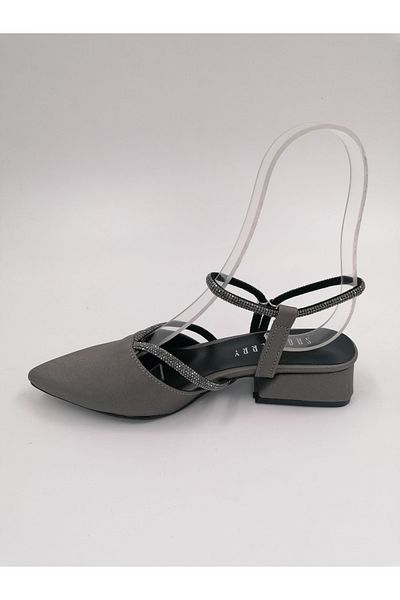 SOLMAZ Platinum Satin Stone Evening Dress Shoes