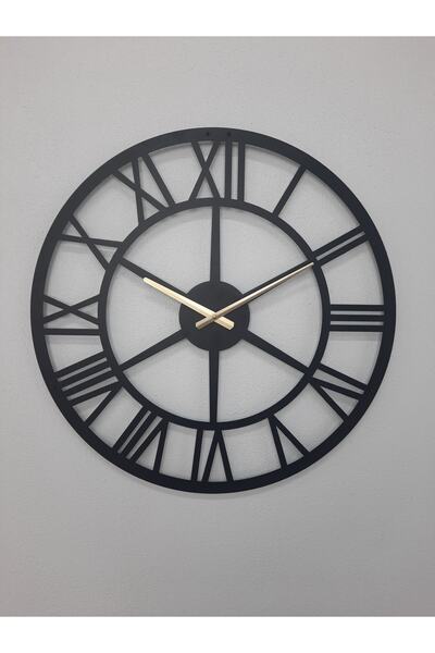 Gowpenart Roma Rakamlı Metal Siyah Duvar Saati 1,5 Mm Kalınlık 60 X 60 Cm