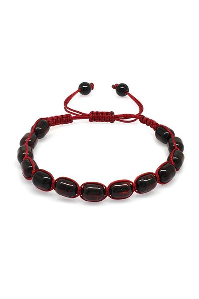 Tesbihane Macrame Braided Capsule Cut Dark Red Color Drop Amber Women's Bracelet