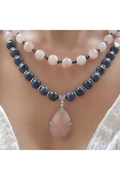 elinasaccessories Pembe Kuvars Kolye Akik Kolye Şık Kolye Tasarımı Yaş Günü Hediyesi Doğal Taş Kolye