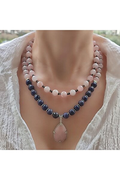 elinasaccessories Pembe Kuvars Kolye Akik Kolye Şık Kolye Tasarımı Yaş Günü Hediyesi Doğal Taş Kolye