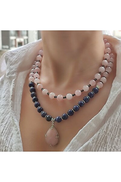 elinasaccessories Pembe Kuvars Kolye Akik Kolye Şık Kolye Tasarımı Yaş Günü Hediyesi Doğal Taş Kolye