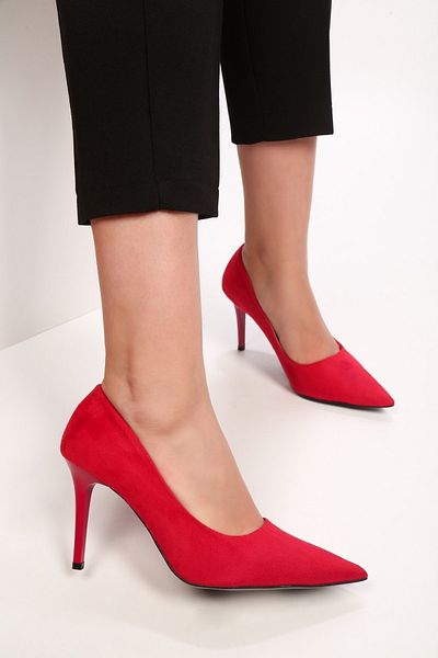 Shoeberry Klassischer Stiletto-Absatz aus rotem Wildleder für Damen