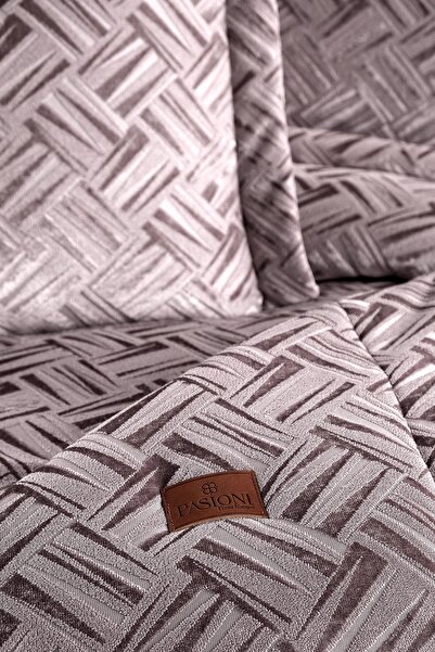 PASIONI - Velvet - Salvatore - Jakar Kadife Gül Kurusu Çift Kişilik Yatak Örtüsü Takımı