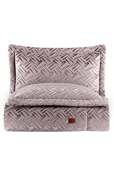 PASIONI - Velvet - Salvatore - Jakar Kadife Gül Kurusu Çift Kişilik Yatak Örtüsü Takımı