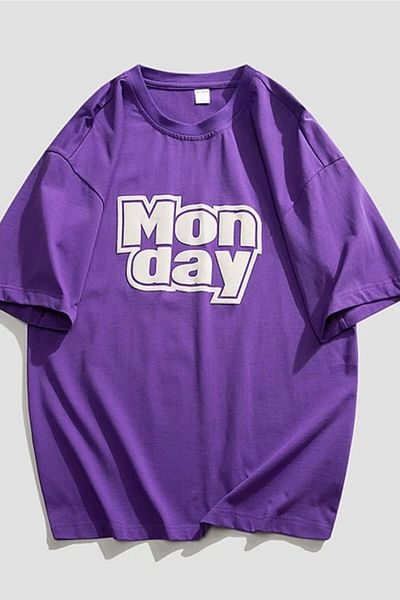 MODAGEN Unisex Purple Mon Day Printed Oversize T-shirt
