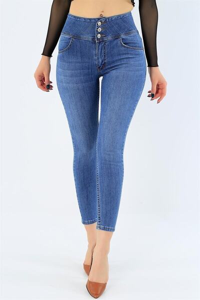 JANES Yüksel Bel Mavi Likralı Jean Pantolon, Kot Pantolon