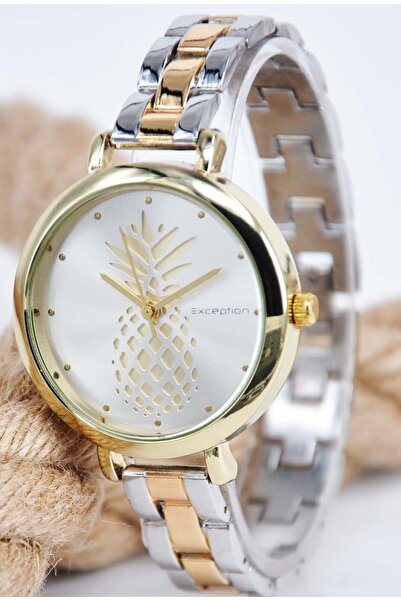 Exception Gold & Gümüş Renk Kordon Çiçek Desenli Şık Sade Tasarım Genç Kız Kadın Kol Saati Sta-026