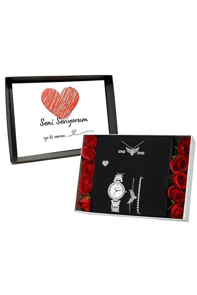 Forentina Kadın Metal Kol Saati Melek Kanadı Takı Seti Ps2890