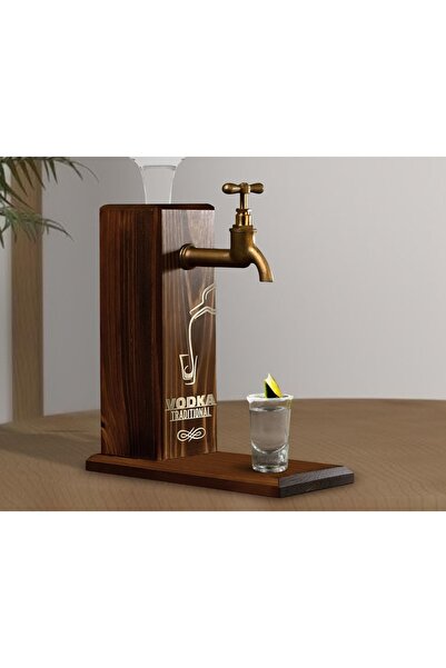 Bk Gift Aynalı Altın Kabartma Musluklu Doğal Ceviz Ahşap Vodka Standı, Home B...