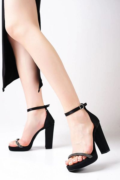 PUNTO Arme City Ac5252940 Satin Platform Heel Stoned Front Flat Toe Evening Dress Shoes