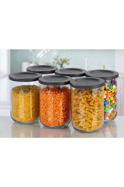 LAV Storage Container Set of 6 - Glass Jar Food Storage Container Set Gray 1000 Ml