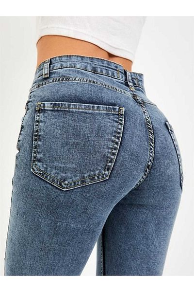 geenz manifacture Siesta Γυναικείο Snow Blue Skinny Jeans Jeans Colorfast Power Lycra Gathering Παντελόνι