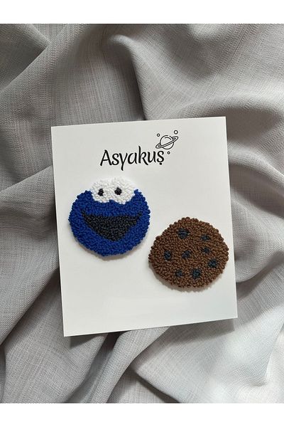 asyakuş Efsarstudio Handmade Cookie&Cookie Monster Punch Embroidery Clip Buckle