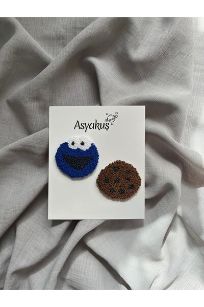 asyakuş Efsarstudio Handmade Cookie&Cookie Monster Punch Embroidery Clip Buckle