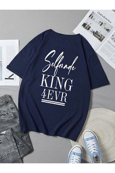 DEEPSENCE Unisex Oversize T-shirt King Back Print Navy Blue