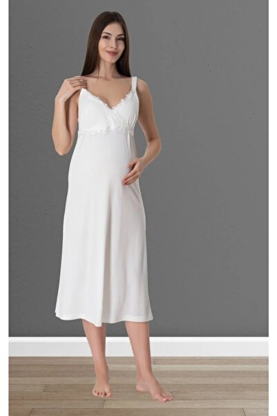 by İGP Effortt Ekru Hamile Lohusa Emzirme Özellikli Askılı Gecelik 9033