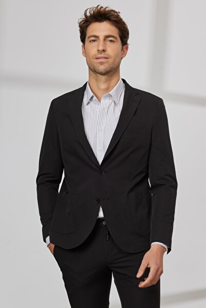 ALTINYILDIZ CLASSICS Erkek Siyah Slim Fit Dar Kesim Kırlangıç Yaka Çizgili Takım Elbise