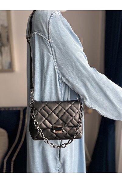 mossi Mimoza Black Quilted Faux Leather Women's Hand/Shoulder Bag