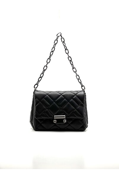 mossi Mimoza Black Quilted Faux Leather Women's Hand/Shoulder Bag