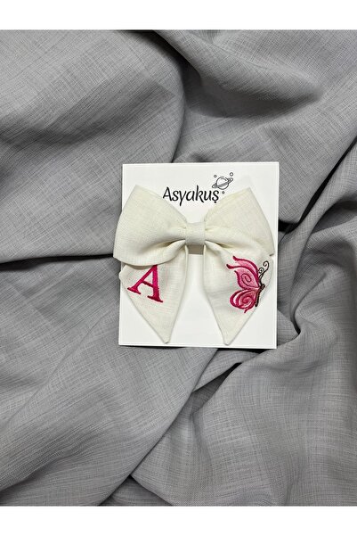 asyakuş إبزيم تلقائي بفيونكة مطرزة باللون الوردي على شكل حرف وفراشة