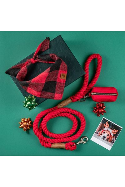 Lusi Doog Wool Plaid Red Dog Bandana - Scarf