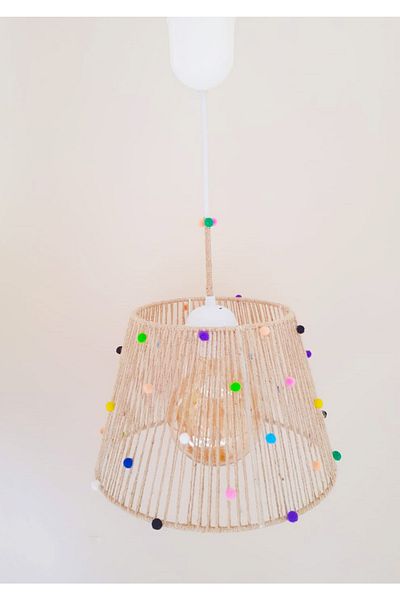 C&A&B KUZEY AVİZE Wicker Rope Wrapped Colorful Pompom Baby and Children's Room Pendant Lamp Chandelier