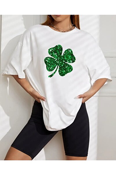 trendgar Μπλουζάκι με στάμπα Clover White Oversize