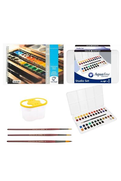 Daler Rowney Profesyonel Aquafine Sulu Boya Studio Set Fırça Hediyeli Plastik Kutu 48li