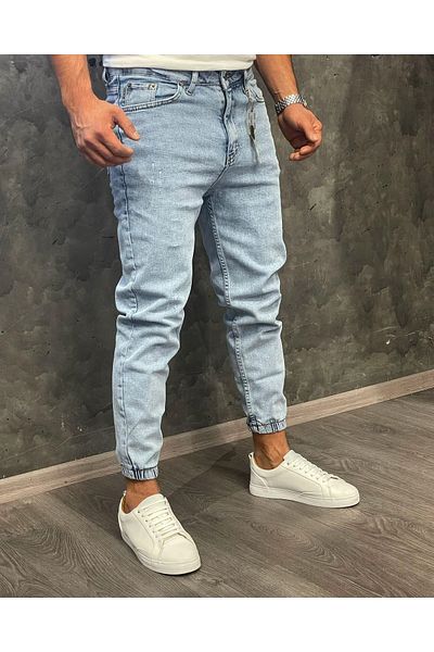 Oliggopol Pánské modré elastické nohavice, Boyfriend Jeans bez lycry