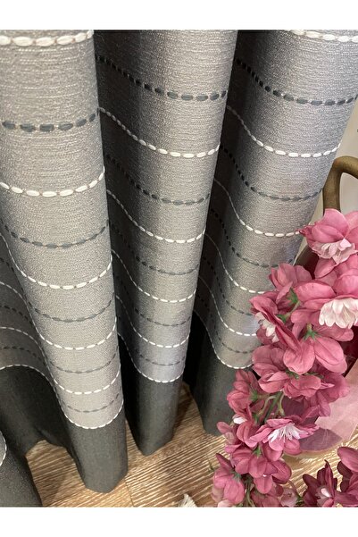 Brillant Jakarlı 1/3 Sık Pile Çizgili Düz Modern Pano Desen Fon Perde - Açık Gri