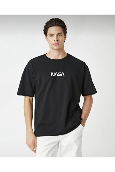 Josette Unisex crna NASA Štampano okrugla kragna Oversize kroj T-shirt