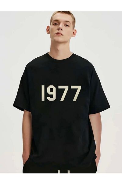 Josette Μπλουζάκι Unisex Μαύρο 1977 Printed Crew Neck Oversize