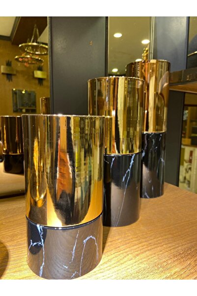 868 STORE Siyah Gold Üçlü Mermer Desenli Mumluk