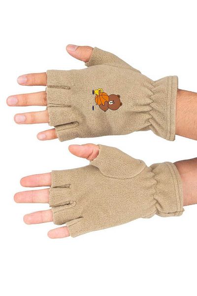 herotasarım Χειμερινά Γάντια Brown Friends με Εκτύπωση Fleece - Κομμένα, Bll3833