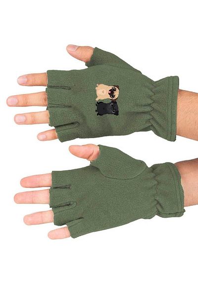 herotasarım Winter Pugs Printed Skirt - Cutout Fleece Gloves Bll3567