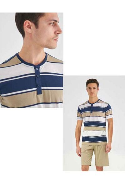 Eros Pijama Σετ πιτζάμες 3 τεμαχίων Eros New Season Βαμβακερό Σκούρο Μπεζ