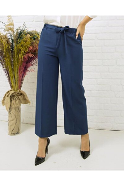 Trend Promosyon Scuba Bol Paça Kumaş Kemerli Pantolon Cepsiz Kumaş Pantolon