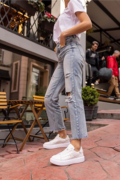 ANGELİNA JONES Tenis Janiska, alb, din piele naturală, cu talpă Eva