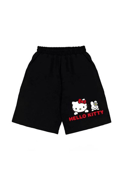 MODARİCH Hello Kitty Shorts - Black, Printed, High Waist, Knitted, Pocket, Women