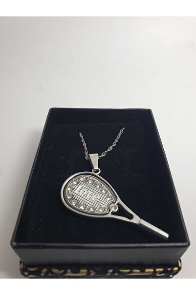 Tenis Raketi Savaroskı Taşlı (STAINLESS STEEL) Paslanmaz Çelik Kolye