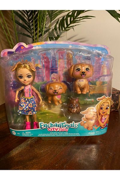 u-toys مجموعة لعب بيت الدمى للكلاب الصغيرة من Enchantımals City Tails Golden Family