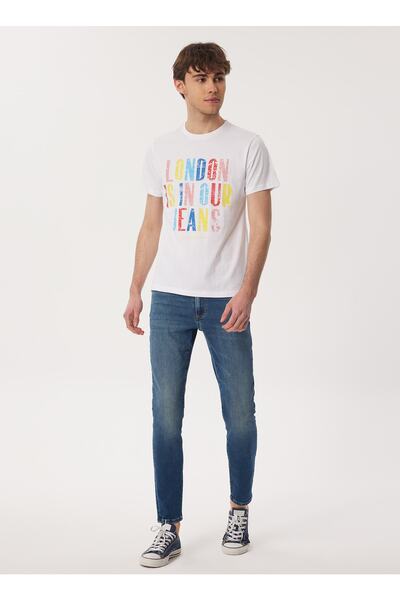 Lee Cooper Ανδρικό μπλουζάκι με λαιμόκοψη λευκό 232 Lcm 242003 Fergus White