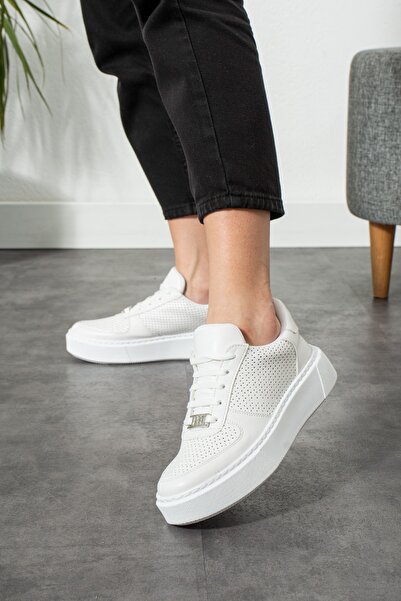 Ayax Pantofort de damă, alb, cu împânzire, cusut, detaliu de piatră, cu dante...