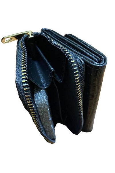 Elif Crocodile Skin Patterned Women's Wallet with Snap Closure and Zipper Black308222